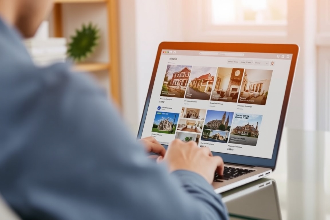 A person is using a laptop to manage rental listings.